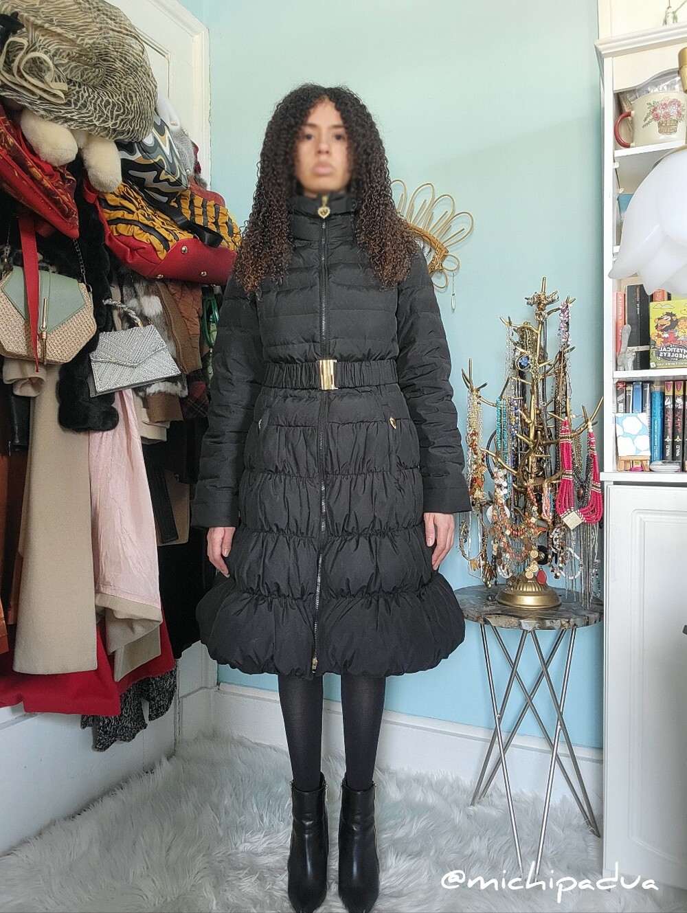 Betsy Johnson Black Down A-Line Princess Puffer Coat